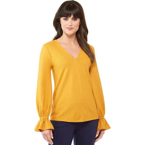 cerinna ruffle trim split neck knit top michael kors|Michael michael kors v neck ruffle top + FREE SHIPPING.